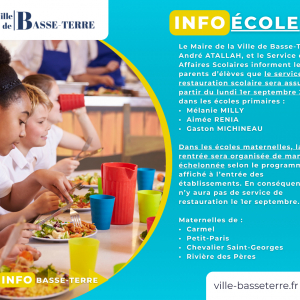 Info Rentrée scolaire : service de restauration 